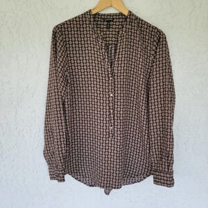 Daisy Fuentes Long Sleeve Button down Blouse Black Multi Geometric Womens Size M